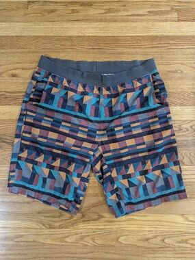 PrAna Men's Patterned Geometric Shorts - Teal, Rust, Navy - L